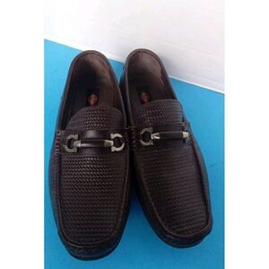 Classic‎ Brown Leather Woven Loafers with Silver Detail Casual Driving Shoes